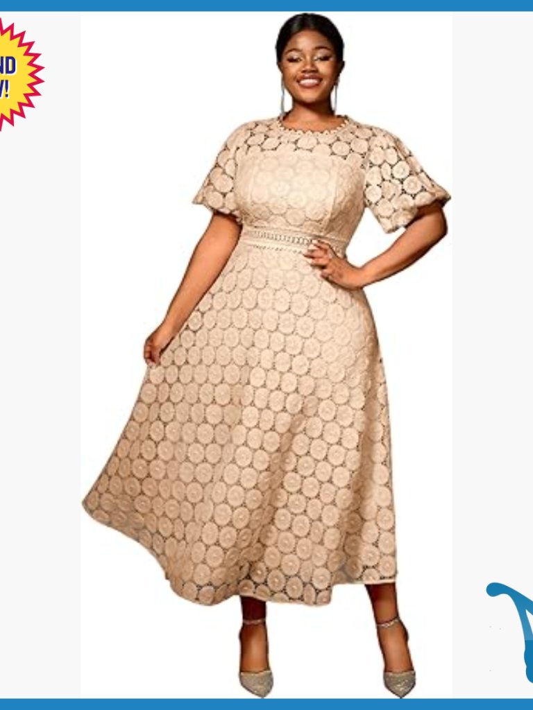 Water-Soluble Lace Long Dress With Puff Sleeves High Waist A-Line Formal